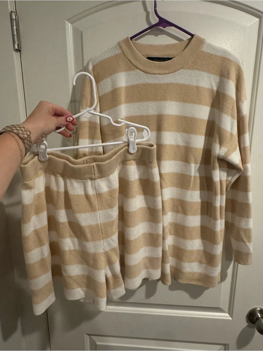 Cozy Striped Knit striped Sweater Set - Cream & Tan